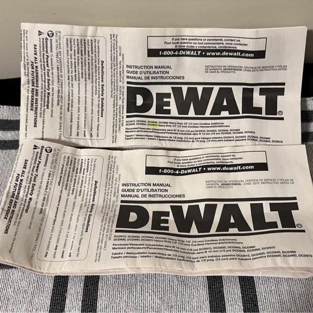 DeWalt Instruction Paper Manuals